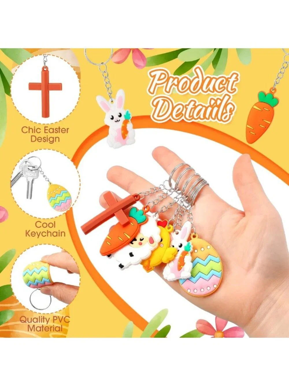 120 Pcs Easter Keychains - Bunny & Carrot Party Favors, Egg Hunt Decor, Key